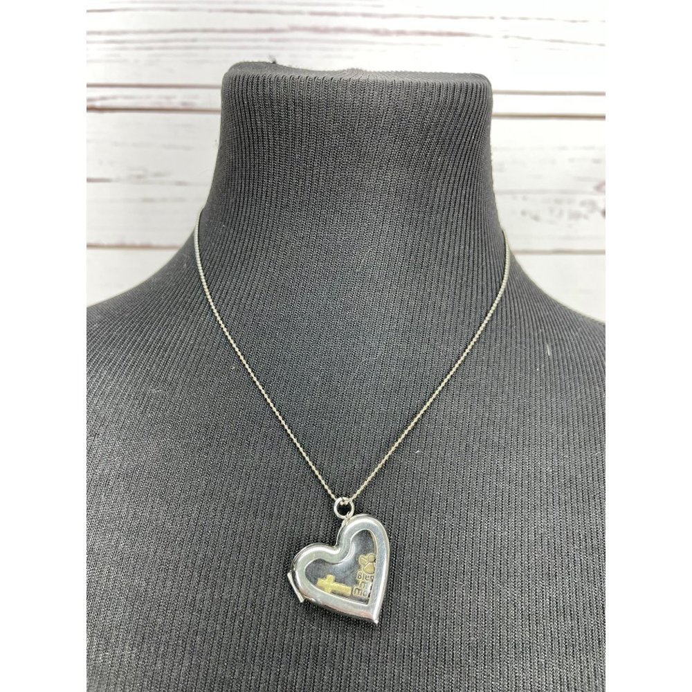 Forever in My Heart Floating Locket Memorial Cross Bless My Mom Wing Charm Neckl
